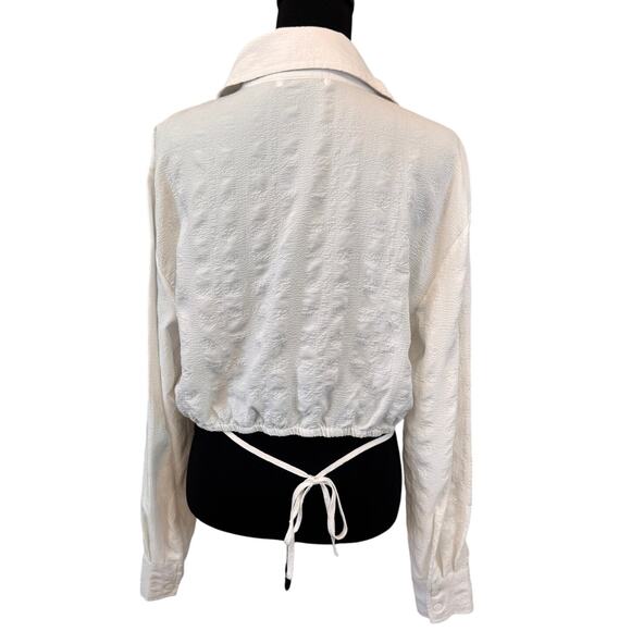 LOUNA X RTR White Cropped Tie Back Button-Up Shirt L/XL - Picture 6 of 9